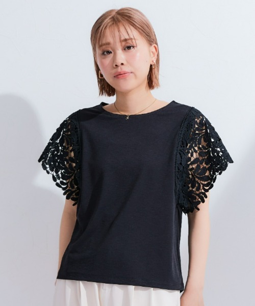 Petitjo（プッチージョ）の「小さいサイズ　袖レースカットソートップス　低身長さん・小柄女性（Tシャツ/カットソー・レディース・オフホワイト/ブラック・PS/PM/PL/PSS）」の13枚目の写真