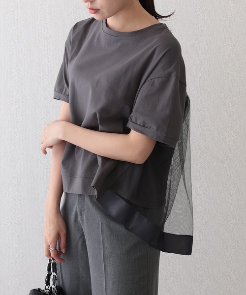 Lace Ladies(レースレディース)の「チュール レイヤード クルーネック 半袖 Tシャツ(Tシャツ/カットソー・レディース・ブラック/グレー/ホワイト・FREE)」の3枚目の写真