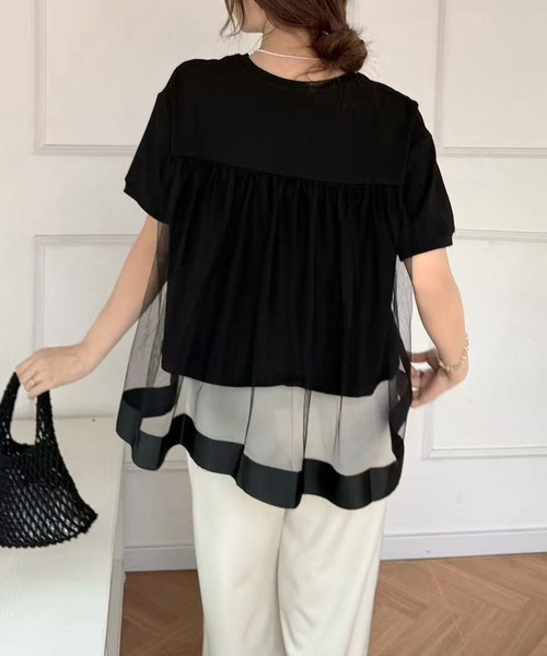 Lace Ladies(レースレディース)の「チュール レイヤード クルーネック 半袖 Tシャツ(Tシャツ/カットソー・レディース・ブラック/グレー/ホワイト・FREE)」の5枚目の写真