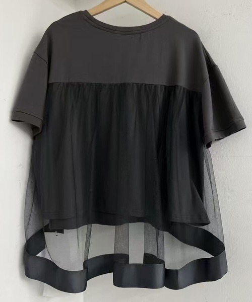 Lace Ladies(レースレディース)の「チュール レイヤード クルーネック 半袖 Tシャツ(Tシャツ/カットソー・レディース・ブラック/グレー/ホワイト・FREE)」の6枚目の写真