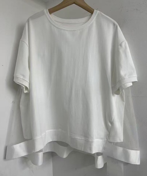 Lace Ladies(レースレディース)の「チュール レイヤード クルーネック 半袖 Tシャツ(Tシャツ/カットソー・レディース・ブラック/グレー/ホワイト・FREE)」の7枚目の写真