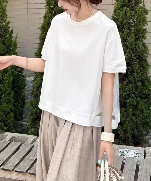 Lace Ladies(レースレディース)の「チュール レイヤード クルーネック 半袖 Tシャツ(Tシャツ/カットソー・レディース・ブラック/グレー/ホワイト・FREE)」の14枚目の写真