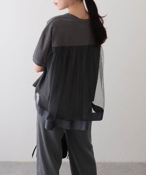Lace Ladies(レースレディース)の「チュール レイヤード クルーネック 半袖 Tシャツ(Tシャツ/カットソー・レディース・ブラック/グレー/ホワイト・FREE)」の10枚目の写真