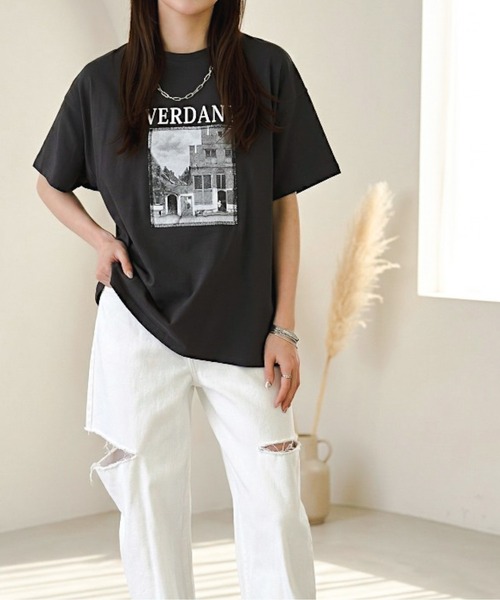 Per sist ence（パーシエンス）の「綿天竺フォトプリント半袖Tシャツ（Tシャツ/カットソー・レディース・ブルー/ブラック/イエロー/ピンク・ONE SIZE）」の9枚目の写真