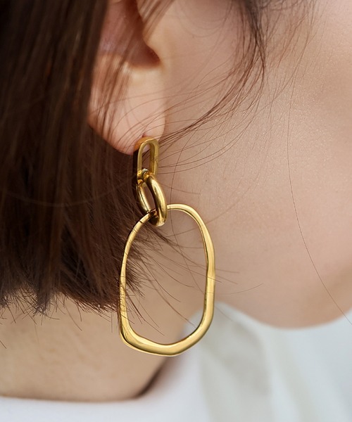 人気ショップ セール】楕円フープピアス 大きめ ゴールド ステンレス（ピアス アクセサリー