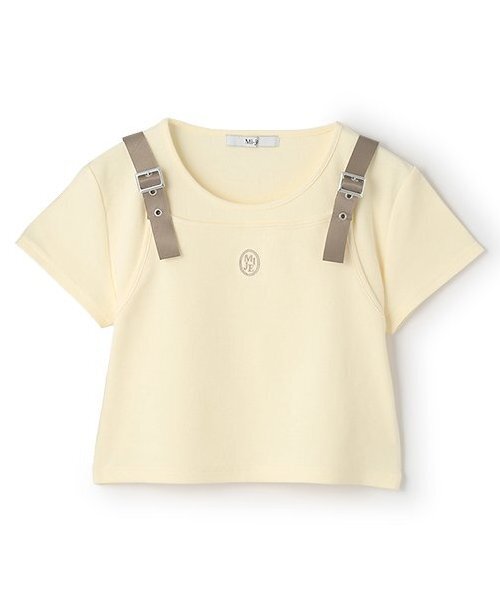 Mi-je(ミジェ)の「ビスチェレイヤード風半袖テレコ【韓国ファッション】(Tシャツ/カットソー・レディース・ライトブルー/アイボリー・F)」の4枚目の写真