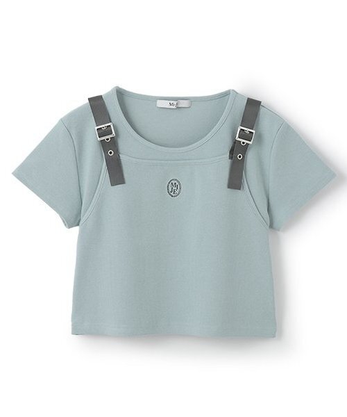 Mi-je(ミジェ)の「ビスチェレイヤード風半袖テレコ【韓国ファッション】(Tシャツ/カットソー・レディース・ライトブルー/アイボリー・F)」の5枚目の写真