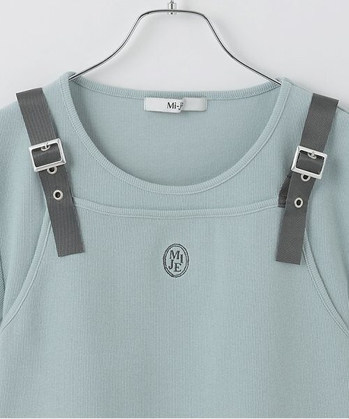Mi-je(ミジェ)の「ビスチェレイヤード風半袖テレコ【韓国ファッション】(Tシャツ/カットソー・レディース・ライトブルー/アイボリー・F)」の7枚目の写真