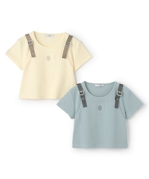 Mi-je(ミジェ)の「ビスチェレイヤード風半袖テレコ【韓国ファッション】(Tシャツ/カットソー・レディース・ライトブルー/アイボリー・F)」の13枚目の写真