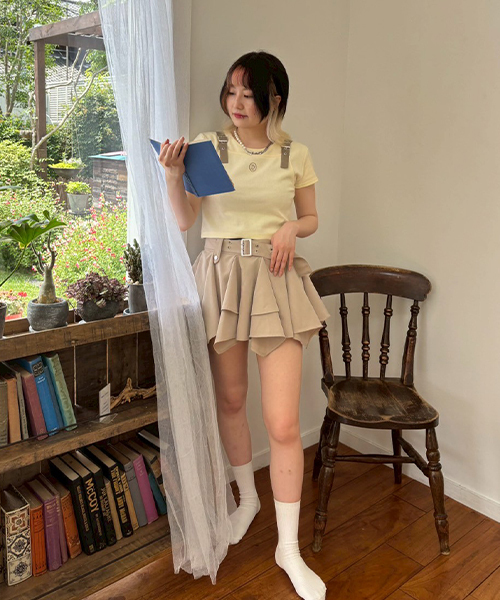 Mi-je(ミジェ)の「ビスチェレイヤード風半袖テレコ【韓国ファッション】(Tシャツ/カットソー・レディース・ライトブルー/アイボリー・F)」の14枚目の写真