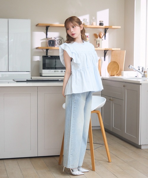 TITTY&CO.（ティティーアンドコー）の「ノースリーブフリルブラウス（シャツ/ブラウス・レディース・その他/ブルー/ホワイト・FREE）」の12枚目の写真