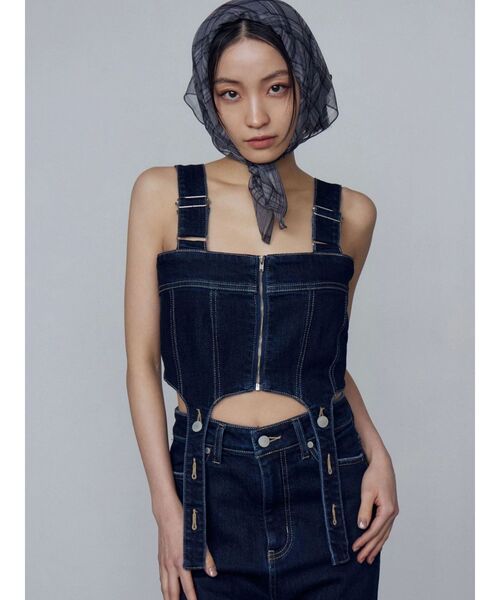 EMODA コルセットハングデニムサロペット S ブラック EMODA】コルセットハングデニムサロペットレディース