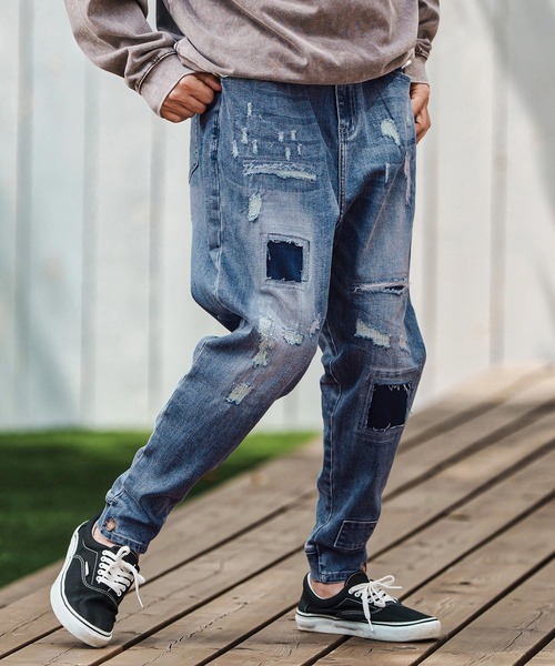 CAMBIO（カンビオ）の「mp13800- Ribbed Back And Used Denim Pants デニムパンツ（デニムパンツ・メンズ・ブラック/インディゴブルー・S/M/L）」の2枚目の写真
