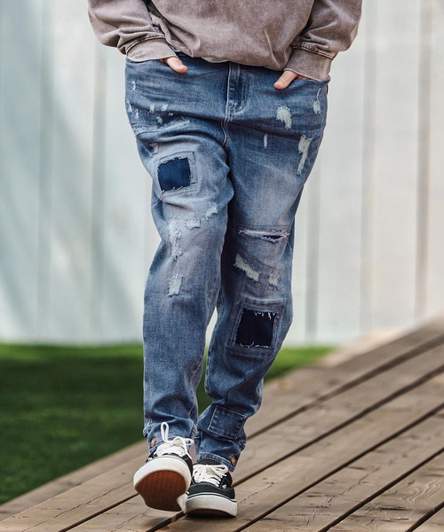 CAMBIO（カンビオ）の「mp13800- Ribbed Back And Used Denim Pants デニムパンツ（デニムパンツ・メンズ・ブラック/インディゴブルー・S/M/L）」の4枚目の写真