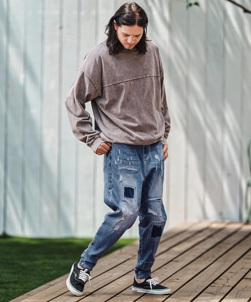 mp13800- Ribbed Back And Used Denim Pants デニムパンツ（デニム