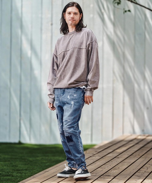CAMBIO（カンビオ）の「mp13800- Ribbed Back And Used Denim Pants デニムパンツ（デニムパンツ・メンズ・ブラック/インディゴブルー・S/M/L）」の6枚目の写真