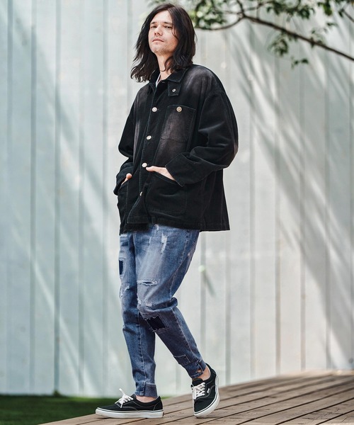 CAMBIO（カンビオ）の「mp13800- Ribbed Back And Used Denim Pants デニムパンツ（デニムパンツ・メンズ・ブラック/インディゴブルー・S/M/L）」の7枚目の写真