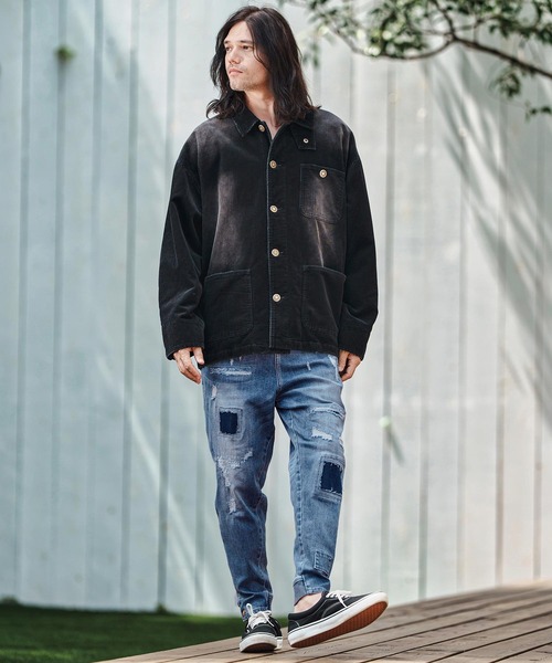 CAMBIO（カンビオ）の「mp13800- Ribbed Back And Used Denim Pants デニムパンツ（デニムパンツ・メンズ・ブラック/インディゴブルー・S/M/L）」の8枚目の写真