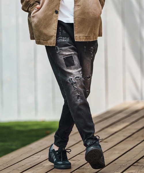 mp13800- Ribbed Back And Used Denim Pants デニムパンツ（デニム