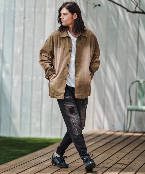 CAMBIO（カンビオ）の「mp13800- Ribbed Back And Used Denim Pants デニムパンツ（デニムパンツ・メンズ・ブラック/インディゴブルー・S/M/L）」の12枚目の写真