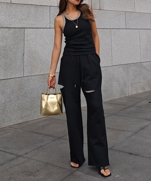 esutoreja(エストレジャ)の「ダメージスウェットパンツ(スウェットパンツ・レディース・ベージュ/ブラック/グレー・FREE)」の5枚目の写真