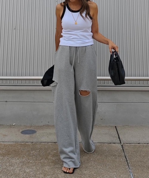 esutoreja(エストレジャ)の「ダメージスウェットパンツ(スウェットパンツ・レディース・ベージュ/ブラック/グレー・FREE)」の7枚目の写真