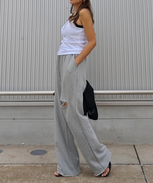 esutoreja(エストレジャ)の「ダメージスウェットパンツ(スウェットパンツ・レディース・ベージュ/ブラック/グレー・FREE)」の8枚目の写真