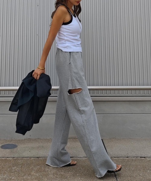 esutoreja(エストレジャ)の「ダメージスウェットパンツ(スウェットパンツ・レディース・ベージュ/ブラック/グレー・FREE)」の9枚目の写真