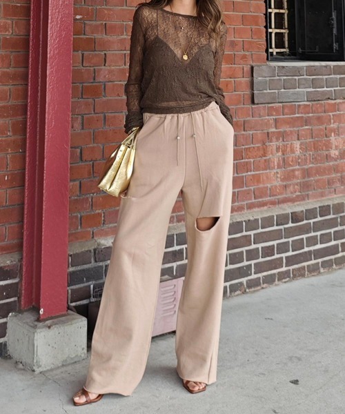 esutoreja(エストレジャ)の「ダメージスウェットパンツ(スウェットパンツ・レディース・ベージュ/ブラック/グレー・FREE)」の10枚目の写真