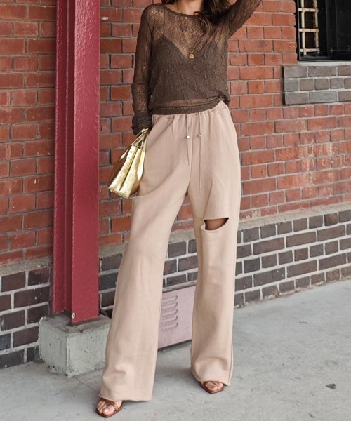 esutoreja(エストレジャ)の「ダメージスウェットパンツ(スウェットパンツ・レディース・ベージュ/ブラック/グレー・FREE)」の11枚目の写真