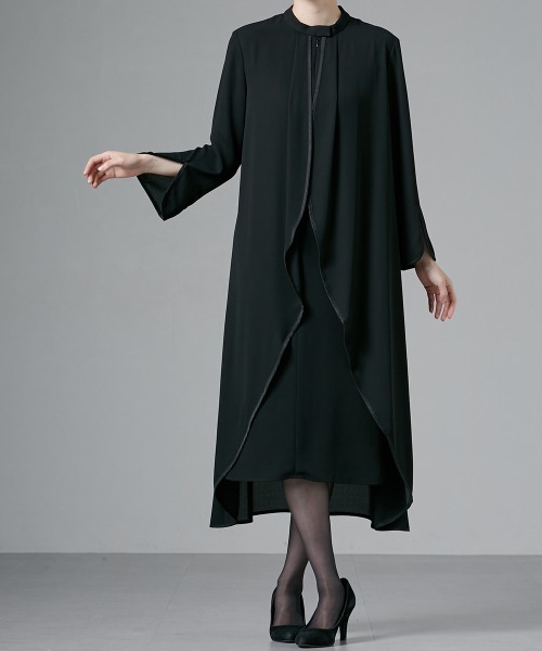 Callarus Black Formal(カラルスブラックフォーマル)の「|日本製生地|喪服・礼服|洗える|防しわ(イージーケア)|レディース| フロントファスナー|袖スリット|デザインワンピース|おしゃれ きれいめ |(スーツセット・レディース・ブラック・M/L/LL/3L)」の20枚目の写真