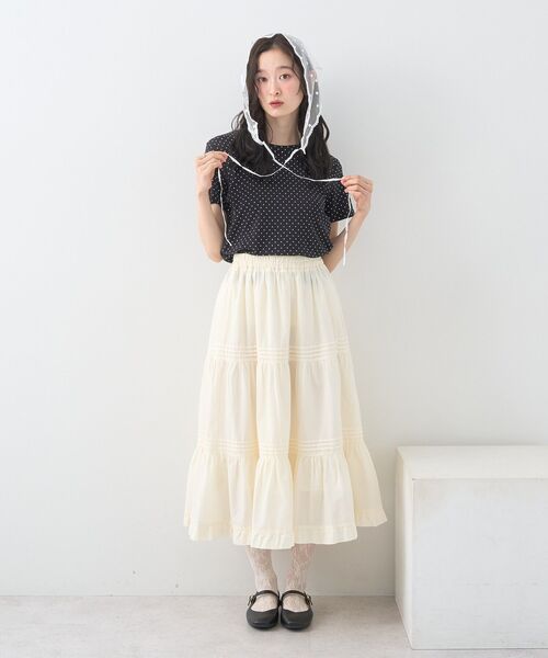 earth music&ecology(アースミュージックアンドエコロジー)の「ピンタックティアードミディスカート(スカート・レディース・アイボリー/ブラック・FREE)」の18枚目の写真