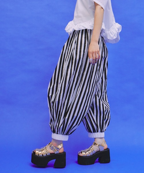美品♡ナゴンスタンス サーカスパンツ サルエルパンツ ストライプパンツ 36 レディース ワイドパンツ サーカスパンツ バルーンパンツ ダンプ