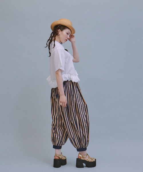 ボリュームストライプサーカスパンツ（その他パンツ）｜manana suerte