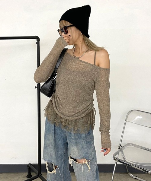 non-hedge(ノンヘッジ)の「裾レースタンクトップシアートップスセット(Tシャツ/カットソー・レディース・モカ/オフホワイト/グレー/ブラック・FREE)」の15枚目の写真