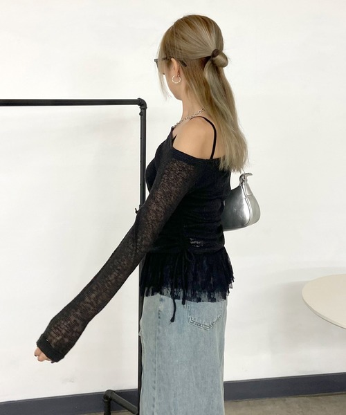 non-hedge(ノンヘッジ)の「裾レースタンクトップシアートップスセット(Tシャツ/カットソー・レディース・モカ/オフホワイト/グレー/ブラック・FREE)」の20枚目の写真