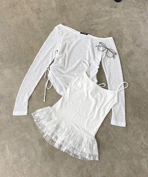 non-hedge(ノンヘッジ)の「裾レースタンクトップシアートップスセット(Tシャツ/カットソー・レディース・モカ/オフホワイト/グレー/ブラック・FREE)」の9枚目の写真