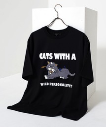 Revo. | アニマル 手書きイラスト サガラ刺繍 オーバーサイズTシャツ ヘビ 猫 虎 ロゴ プリント(Tシャツ/カットソー)