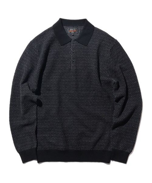 BEAMS PLUS（ビームスプラス）の「ダイヤモンド パターン ニット ポロシャツ（ポロシャツ・メンズ・ブルー/ブラック/ブラウン・S/M/L/XL）」の2枚目の写真