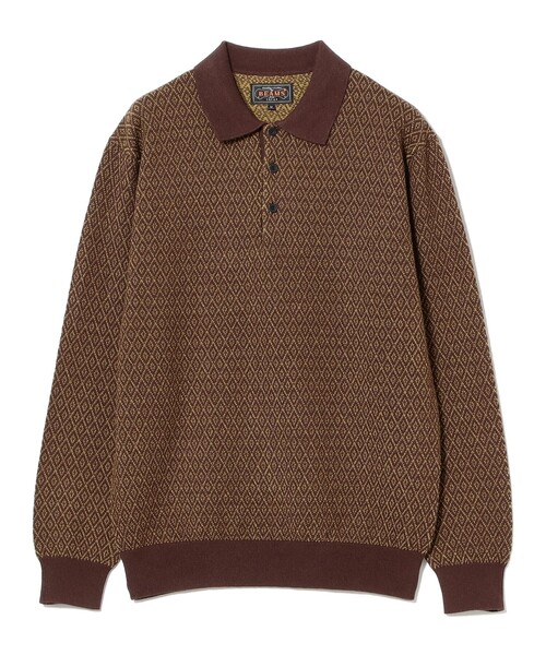BEAMS PLUS（ビームスプラス）の「ダイヤモンド パターン ニット ポロシャツ（ポロシャツ・メンズ・ブルー/ブラック/ブラウン・S/M/L/XL）」の6枚目の写真