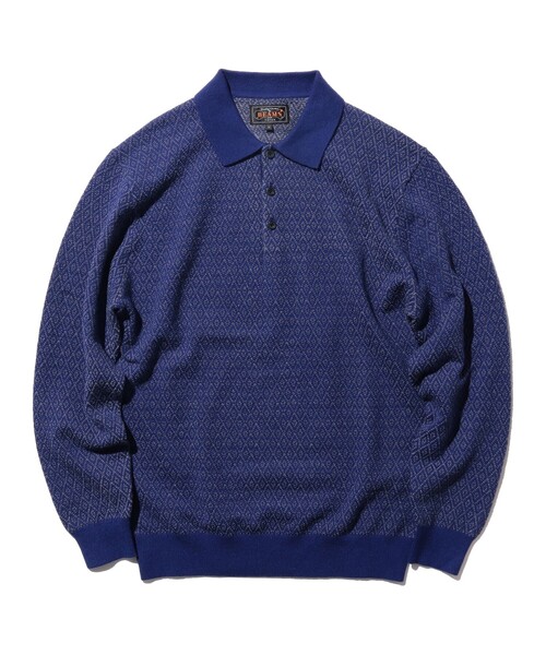 BEAMS PLUS（ビームスプラス）の「ダイヤモンド パターン ニット ポロシャツ（ポロシャツ・メンズ・ブルー/ブラック/ブラウン・S/M/L/XL）」の9枚目の写真