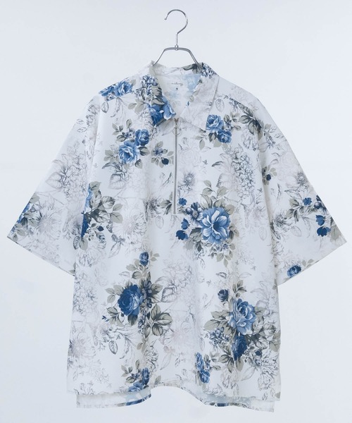 JOHN'S CLOSET(ジョンズクローゼット)の「【14】アソートプリント サイドスリット オーバーサイズ ハーフジップシャツ(シャツ/ブラウス・メンズ・ブラック系1/ネイビー系1/ホワイト系1/ホワイト系2/グレー系2/グレー系3/ブラック系2/ネイビー系2・LARGE/MEDIUM)」の2枚目の写真