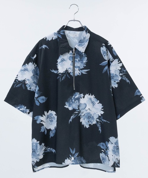 JOHN'S CLOSET(ジョンズクローゼット)の「【14】アソートプリント サイドスリット オーバーサイズ ハーフジップシャツ(シャツ/ブラウス・メンズ・ブラック系1/ネイビー系1/ホワイト系1/ホワイト系2/グレー系2/グレー系3/ブラック系2/ネイビー系2・LARGE/MEDIUM)」の4枚目の写真