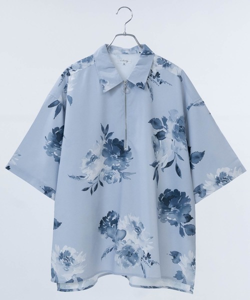 JOHN'S CLOSET(ジョンズクローゼット)の「【14】アソートプリント サイドスリット オーバーサイズ ハーフジップシャツ(シャツ/ブラウス・メンズ・ブラック系1/ネイビー系1/ホワイト系1/ホワイト系2/グレー系2/グレー系3/ブラック系2/ネイビー系2・LARGE/MEDIUM)」の6枚目の写真