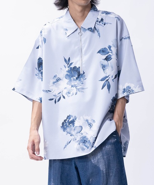JOHN'S CLOSET(ジョンズクローゼット)の「【14】アソートプリント サイドスリット オーバーサイズ ハーフジップシャツ(シャツ/ブラウス・メンズ・ブラック系1/ネイビー系1/ホワイト系1/ホワイト系2/グレー系2/グレー系3/ブラック系2/ネイビー系2・LARGE/MEDIUM)」の21枚目の写真