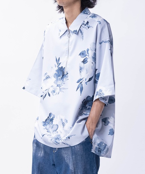 JOHN'S CLOSET(ジョンズクローゼット)の「【14】アソートプリント サイドスリット オーバーサイズ ハーフジップシャツ(シャツ/ブラウス・メンズ・ブラック系1/ネイビー系1/ホワイト系1/ホワイト系2/グレー系2/グレー系3/ブラック系2/ネイビー系2・LARGE/MEDIUM)」の22枚目の写真