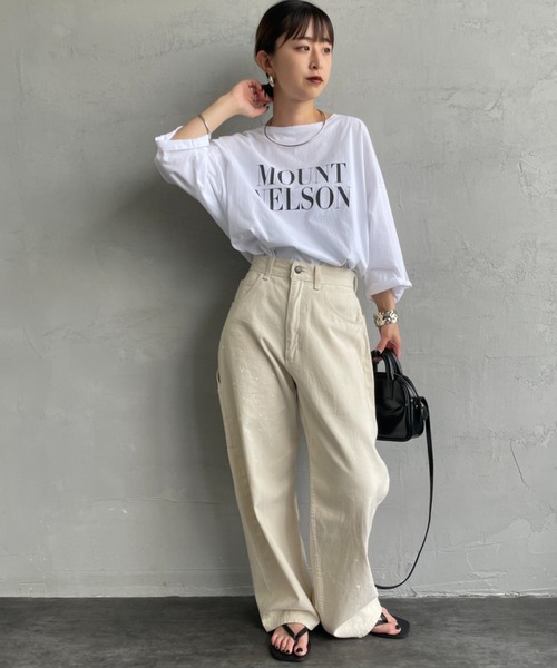 MICA&DEAL（マイカ＆ディール）の「[MICA&DEAL/マイカアンドディール] MOUNT MELSON ロールスリーブ7分袖プリントTシャツ（Tシャツ/カットソー・レディース・ベージュ/ホワイト/グレー・F）」の4枚目の写真