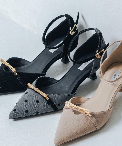 EVOL(イーボル)の「【クッション入り・ふかふか】4.5cmリボンセパレートパンプス BZ23837(パンプス・レディース・ベージュ/ブラック/グレー系その他・22.5cm/23.5cm/24.5cm/23.0cm/24.0cm/22.0cm)」の2枚目の写真
