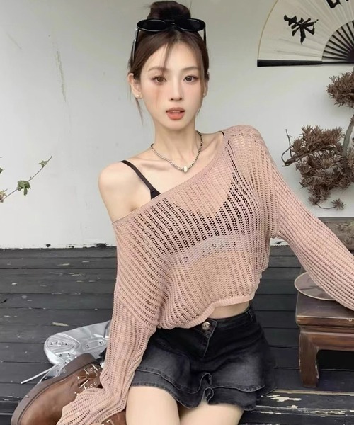 shopnikoniko(ショップニコニコ)の「透かし編み サマーニット ワンショルダー トップス(ニット/セーター・レディース・ホワイト/ベージュ/ブラック・フリー)」の22枚目の写真