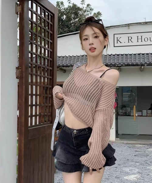 shopnikoniko(ショップニコニコ)の「透かし編み サマーニット ワンショルダー トップス(ニット/セーター・レディース・ホワイト/ベージュ/ブラック・フリー)」の20枚目の写真